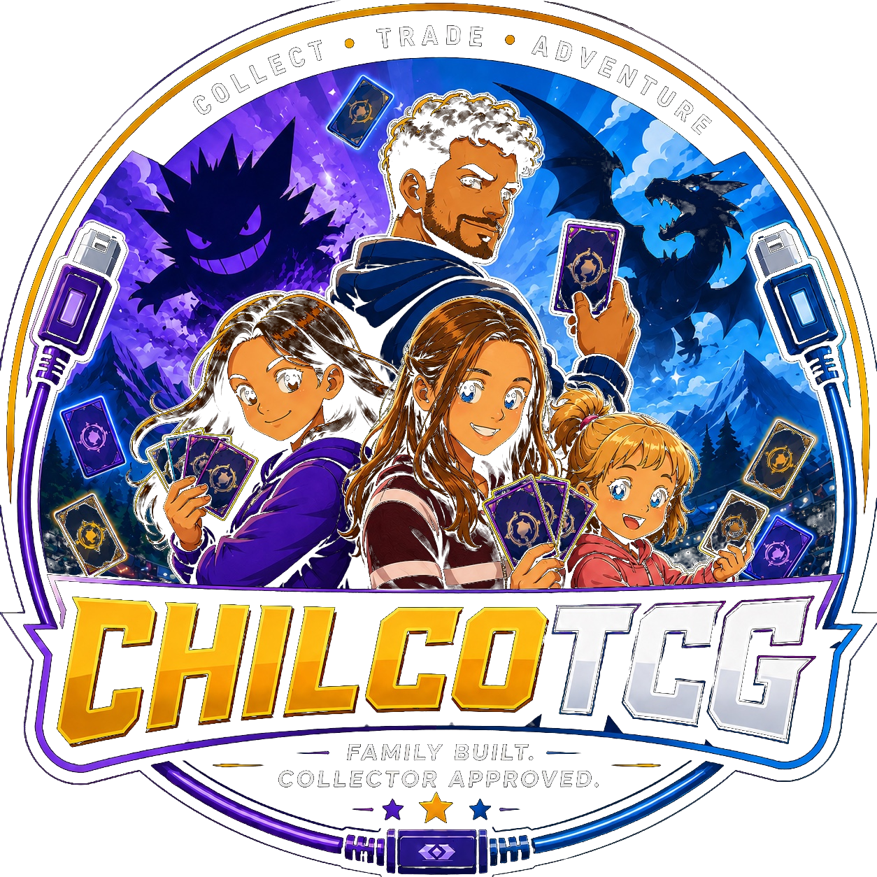 Original ChilcoTCG family artwork from our Whatnot streaming beginnings